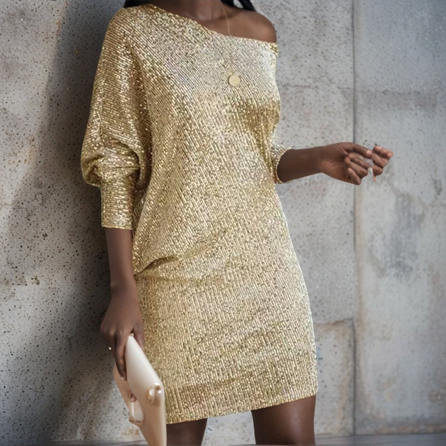 Damen Off-Shoulder Pailletten Look