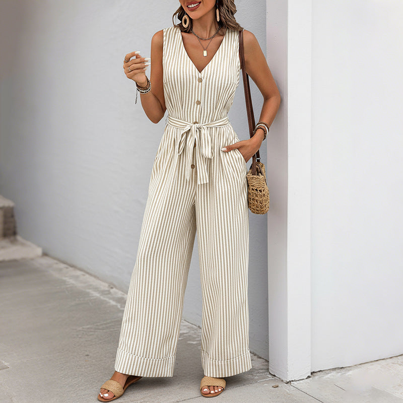 Damen Jumpsuit Breite Beine Taillengürtel Eveloria - Eveloria
