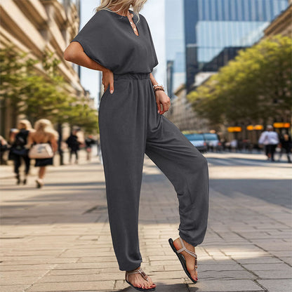 Damen Jumpsuit Weites Bein Komfort Gürtel Eveloria