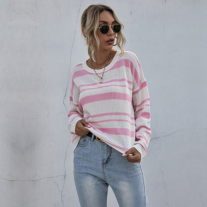 Damen Strickpullover locker mit modischen Streifen Eveloria - Eveloria