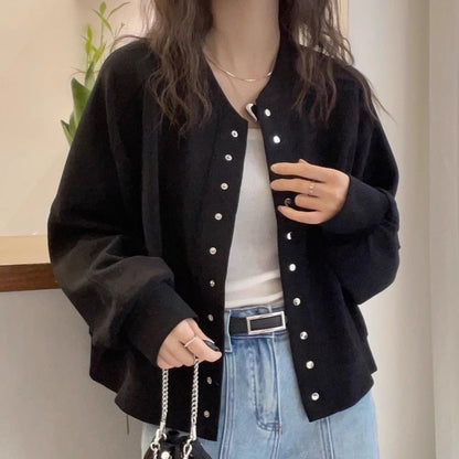 Damen Collegejacke Sportlich Glänzende Druckknöpfe Eveloria