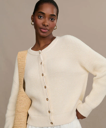 Damen Strickjacke Knopfverschluss Elegante Struktur Beige