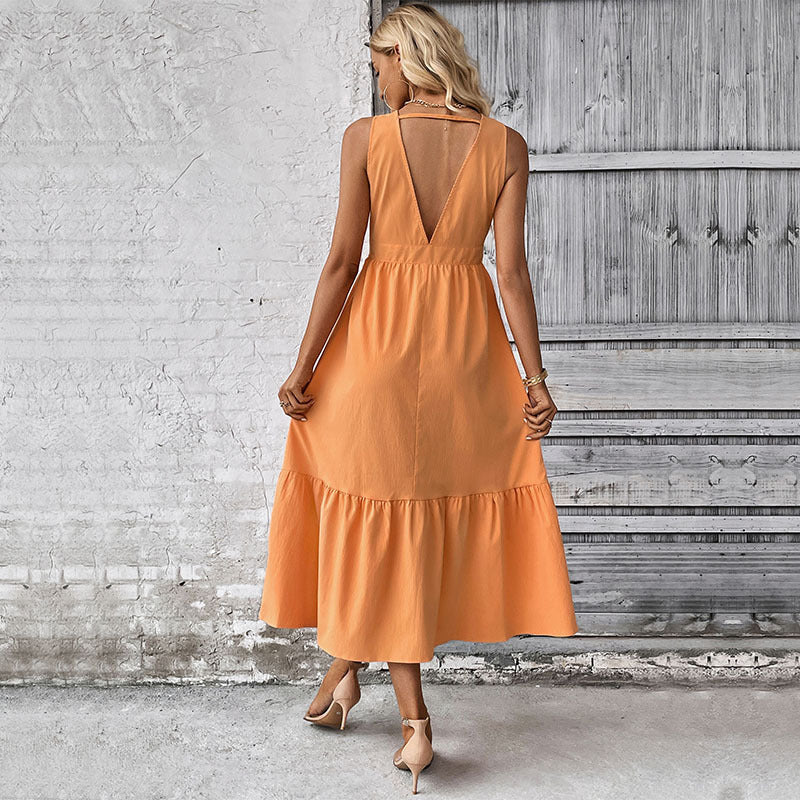 Damen Wickelkleid Midi Knöpfe Volant Elegant Eveloria