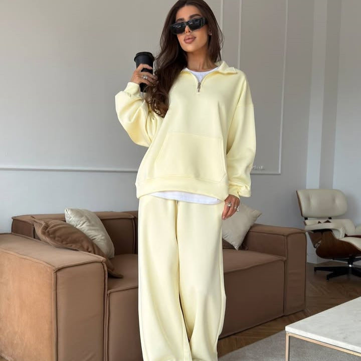 Damen Sportpullover Halb-Reißverschluss Weite Hose Eveloria