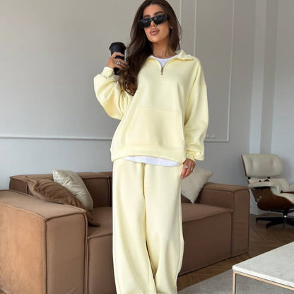 Damen Sportpullover Halb-Reißverschluss Weite Hose Eveloria