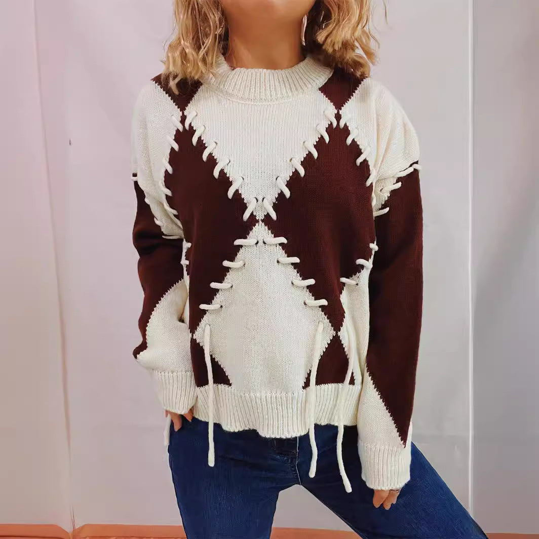 Damen Oversized Pullover Gekreuzte Nähte Grau - Eveloria
