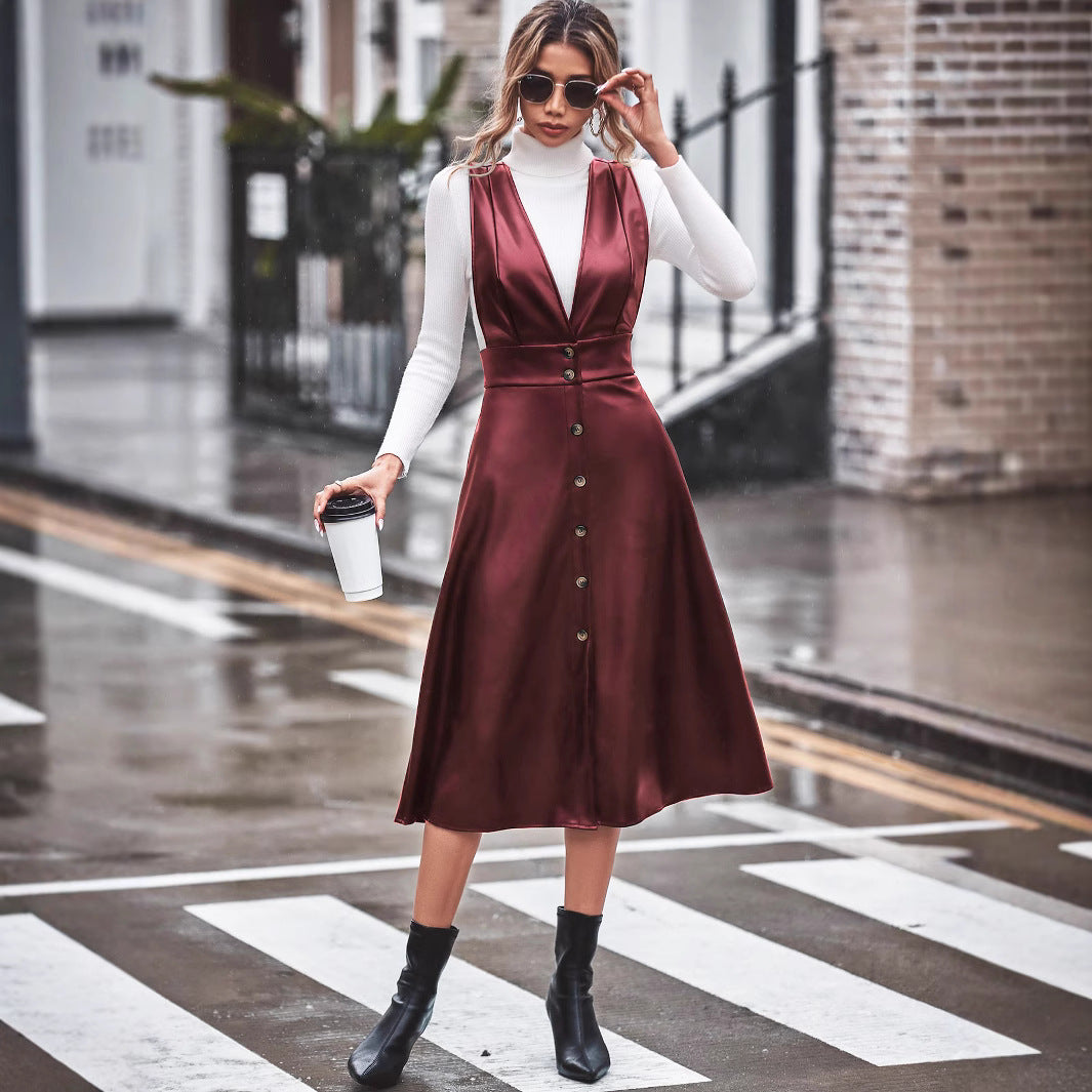 Damen Midikleid Taillierter Schnitt Knöpfe Eveloria