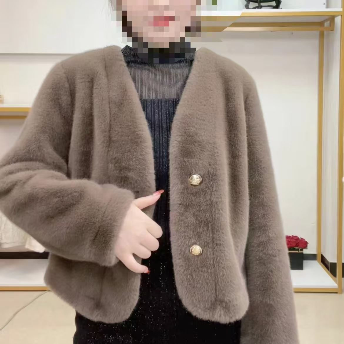 Damen Kurzjacke Flauschig mit Knöpfen Eveloria
