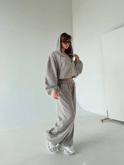 Damen Velours Jogginganzug Set Kapuze Weite Passform Eveloria