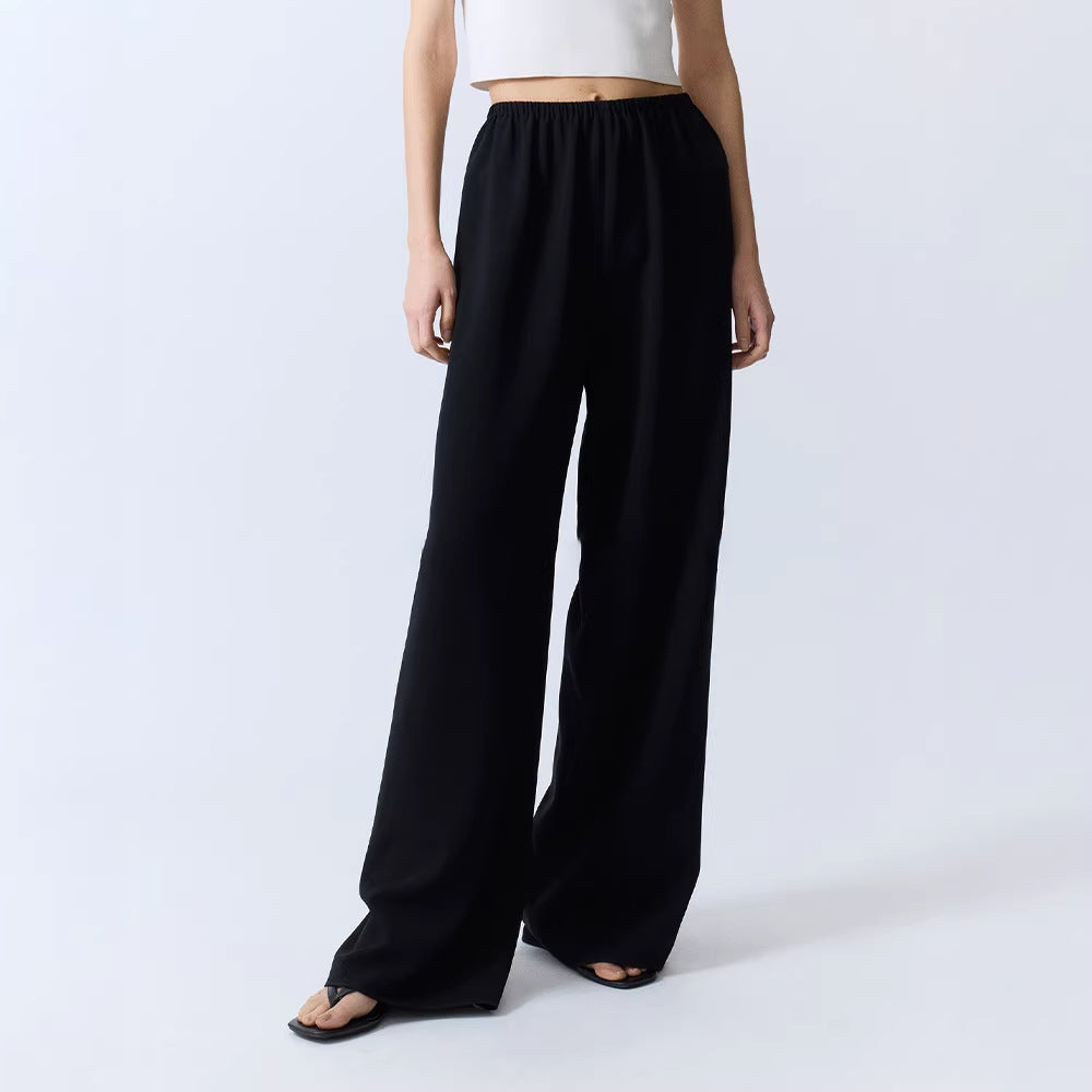 Damen Elastische Hose Weite Passform Schwarz - Eveloria