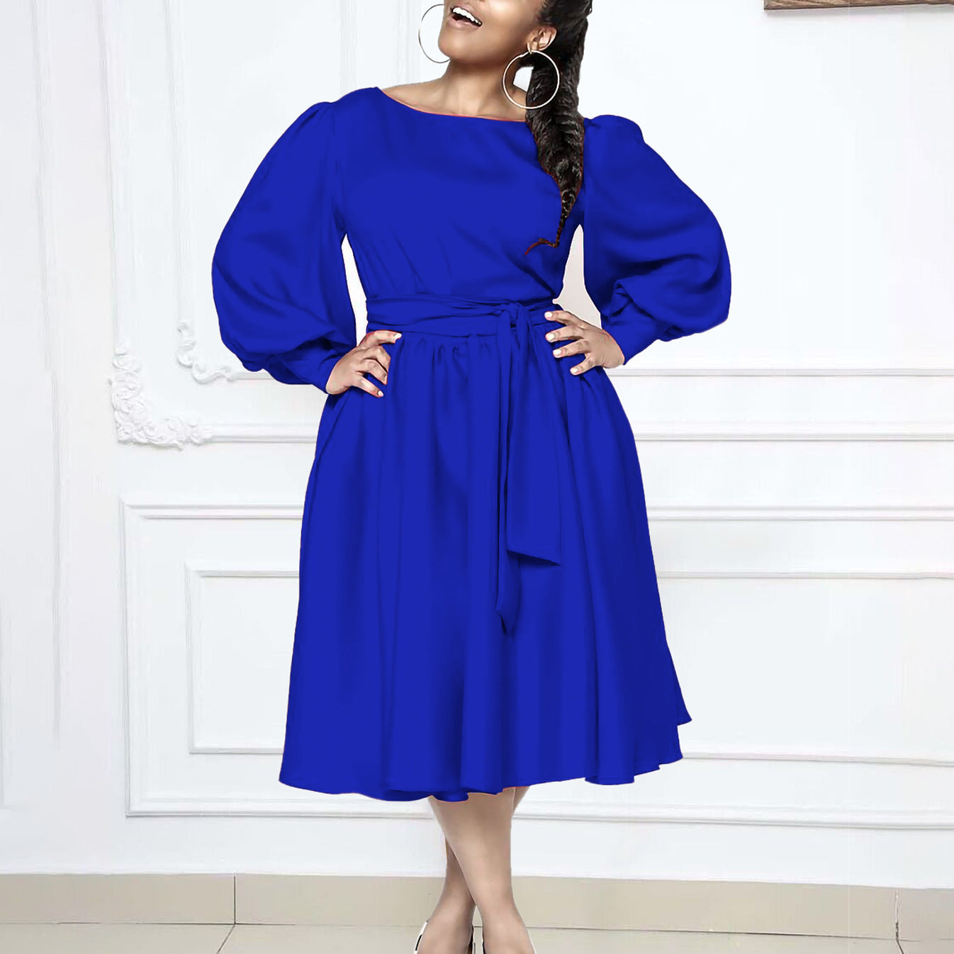 Damen Maxikleid Wickelgürtel Voluminöse Ärmel Eveloria