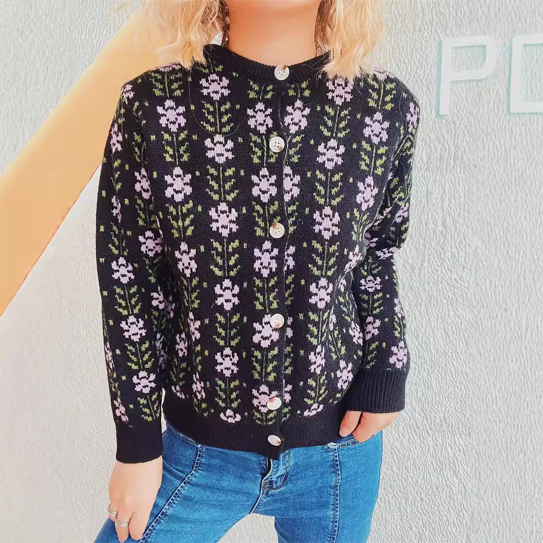 Damen Strickjacke Floralmuster Kuschelig