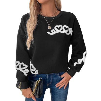 Damen Pullover Herzen-Applikation Locker