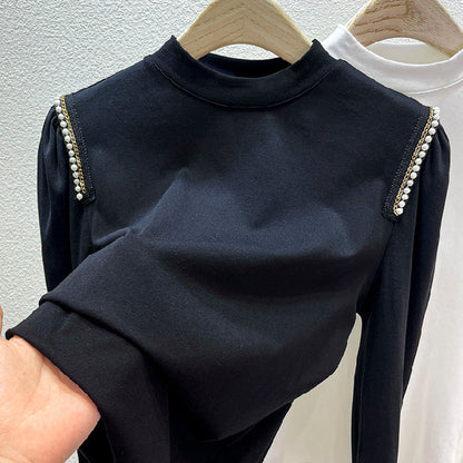 Eveloria Damen Longsleeve Oberteil mit Perlenapplikationen Elegantes