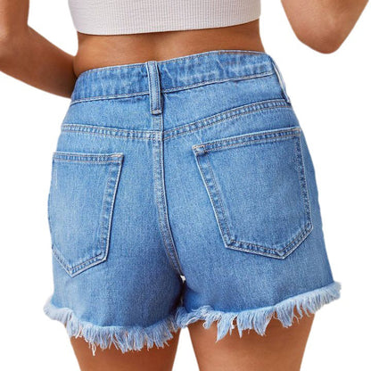 Damen Destroyed Denim-Shorts mit Fransen Grau