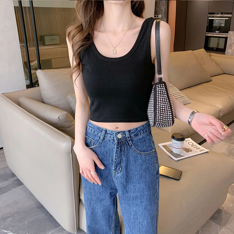 Damen Crop- V-Ausschnitt Rippdetails