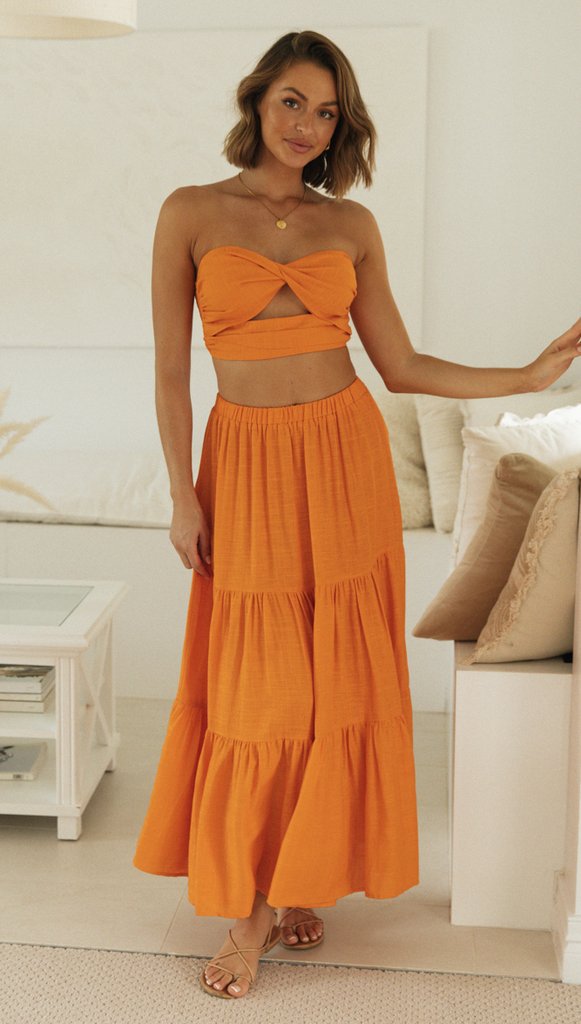 Damen Zweiteiliges Set Crop- Maxirock Luftig