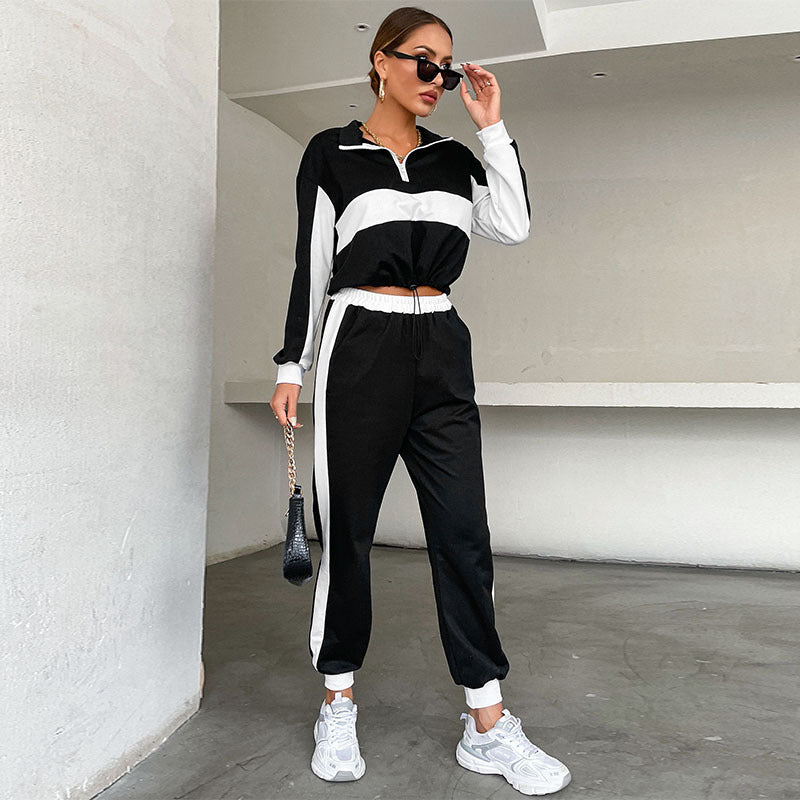 Damen Sportliches Trackset Elastisch Kontraststreifen