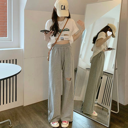 Damen Sweatpants Weit Geschnitten Elastischer Bund