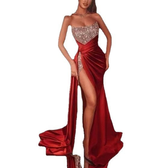 Damen Abendkleid Schimmer Oberteil Schlitz Eveloria