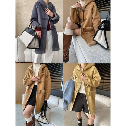 Damen Dufflecoat Strickmaterial Gemütliches Innenfutter