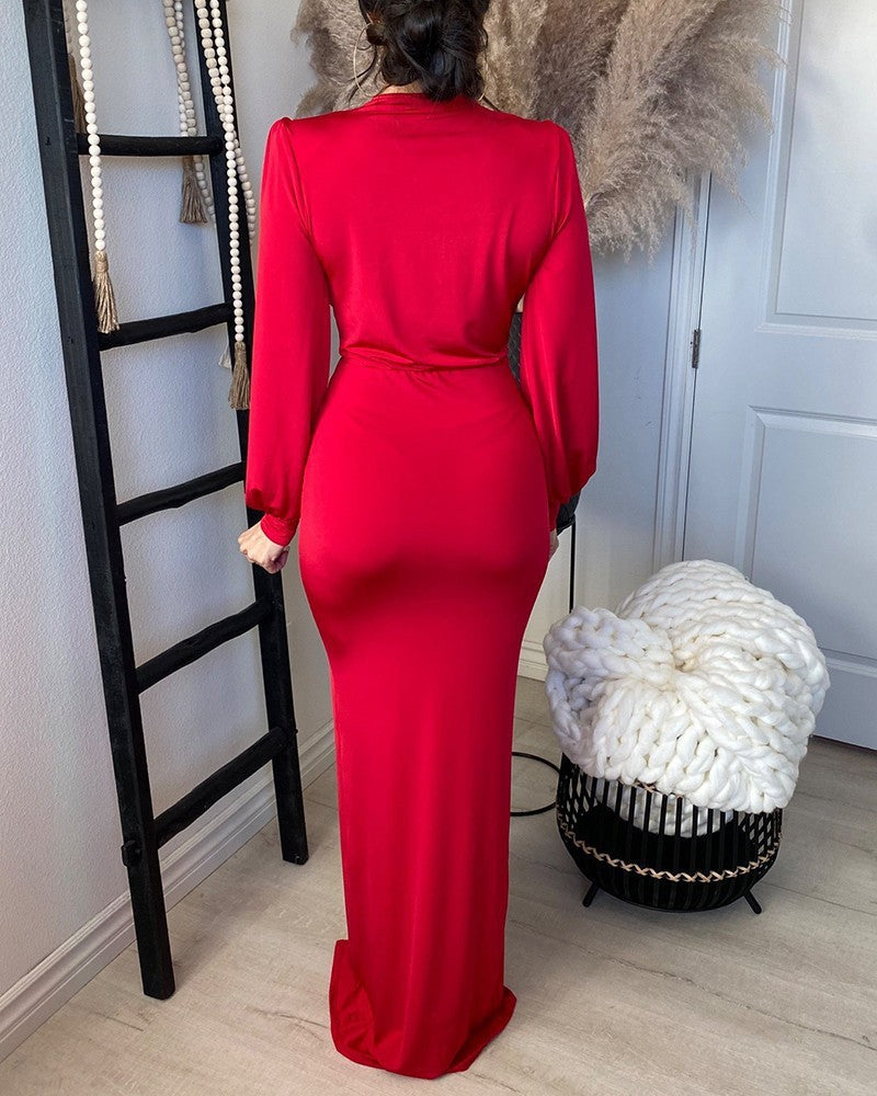 Damen Abendkleid V-Ausschnitt Schlitz Eveloria