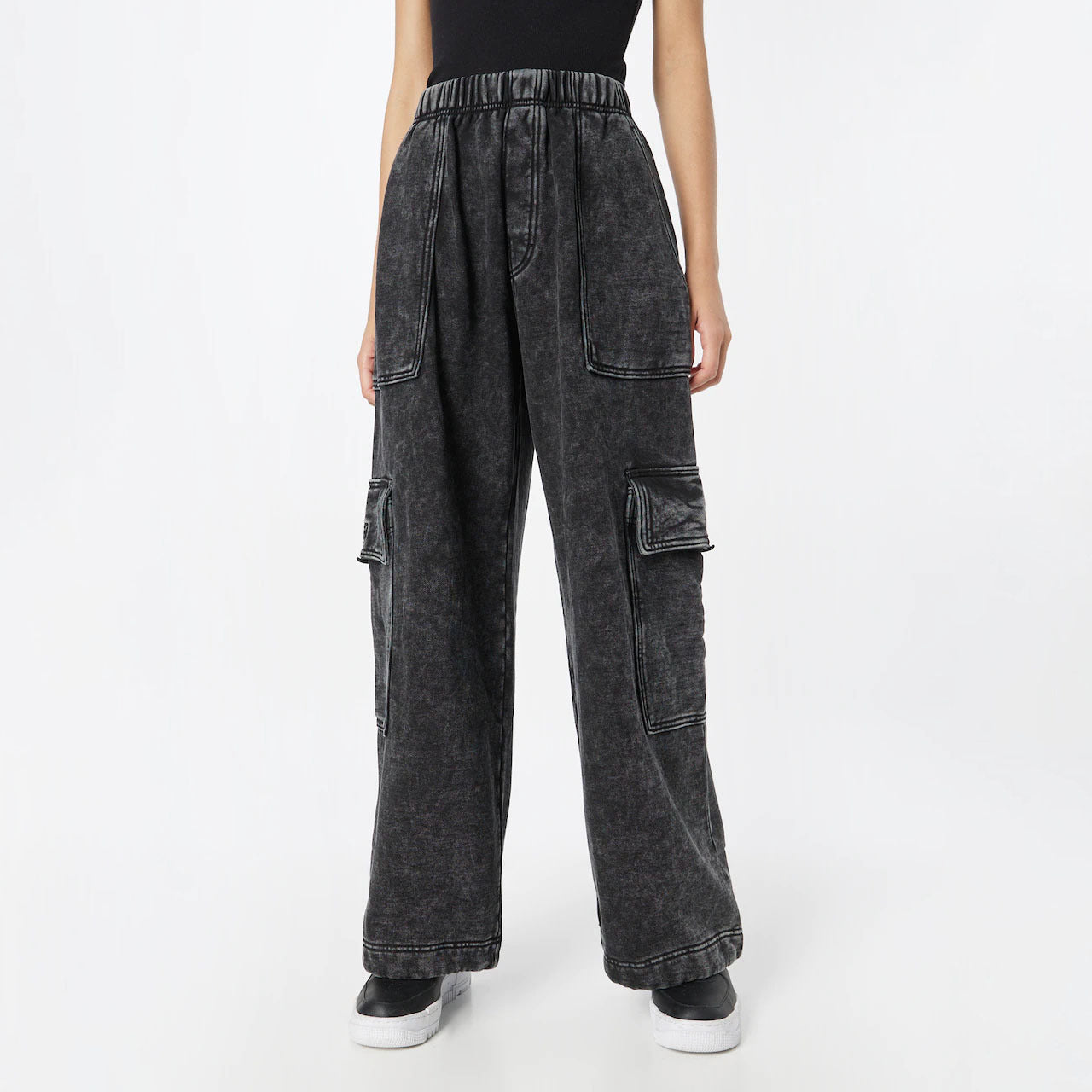 Damen Cargo-Jeans Weites Bein Baumwolle Blau