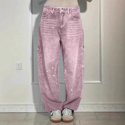 Damen Baggy-Jeans mit Applikationen Blau Eveloria