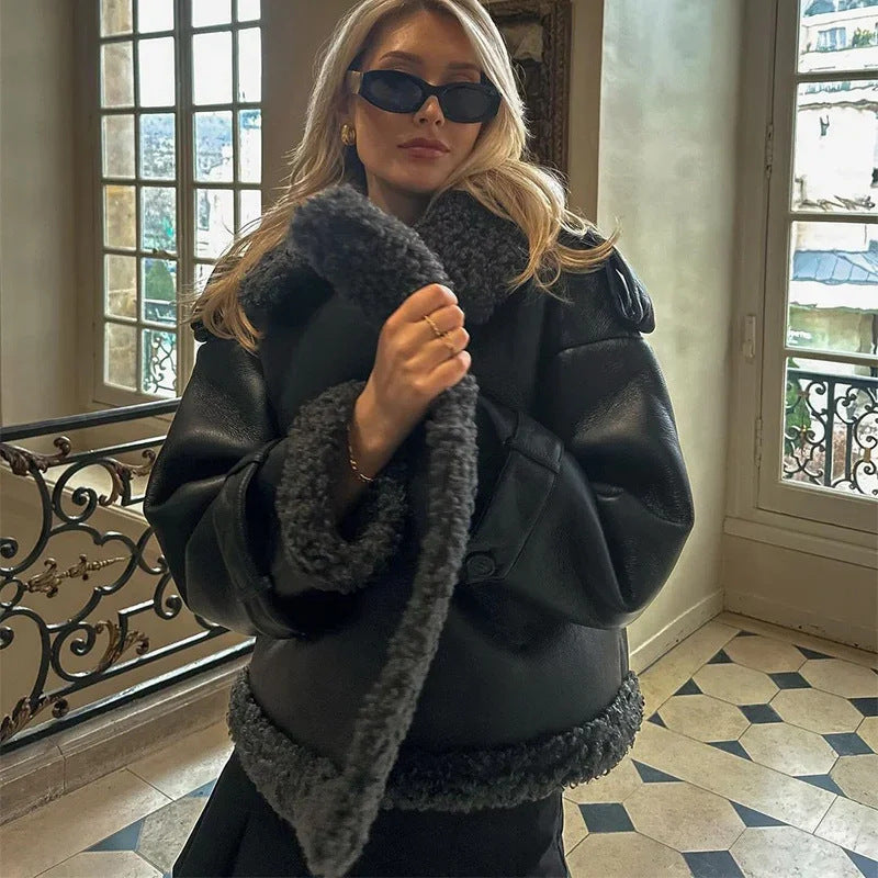 Damen Winterjacke Kunstfellkragen Eveloria