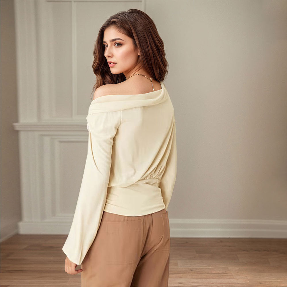 Damen Off-Shoulder- Drapiertes Design Raffung Eveloria