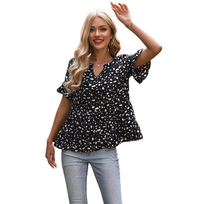 Damen Bluse Polka Dot Rüschendetails Weiße Bluse Eveloria