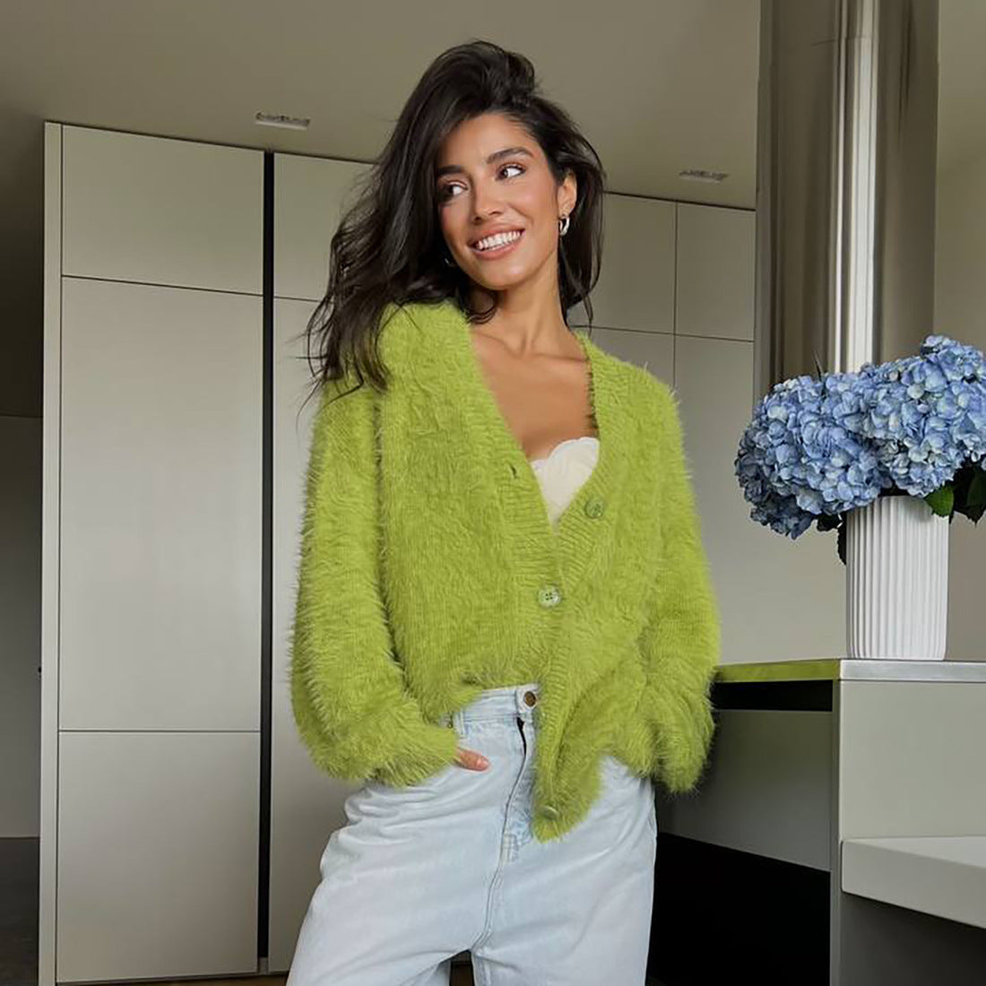 Damen Strickcardigan Kuschelig Grau Eveloria