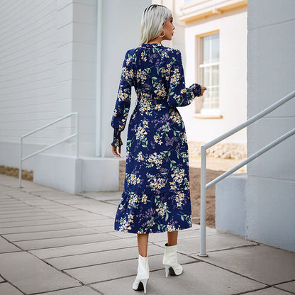 Damen Wickelkleid Floral Muster Voluminöse Ärmel Eveloria