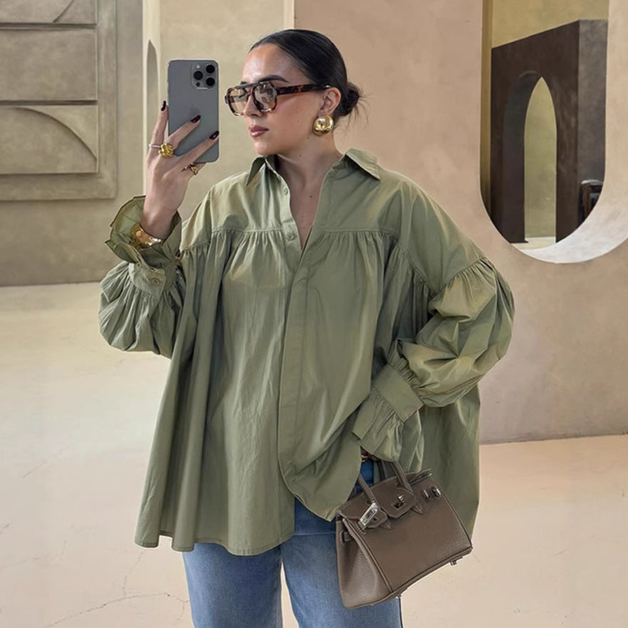 Damen Oversized Bluse Raffungen Eveloria - Eveloria