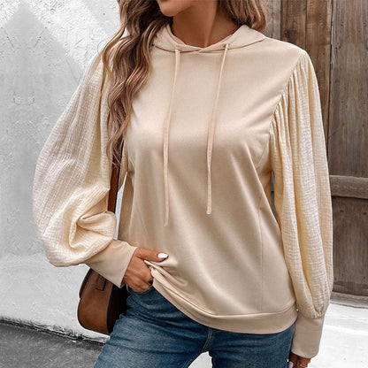 Damen Kapuzenpullover mit Puffärmeln Elegant Schwarz - Eveloria