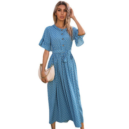 Damen Midi-Kleid Knopfleiste Fließender Schnitt Eveloria