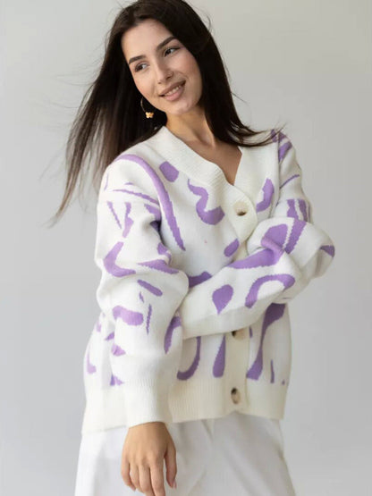 Damen Strickjacke Modernes Muster Elegante Knöpfe