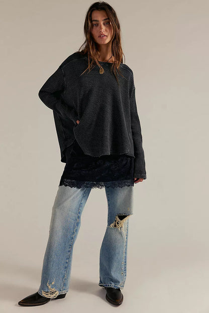 Damen Oversized Pullover Strukturiert Beige