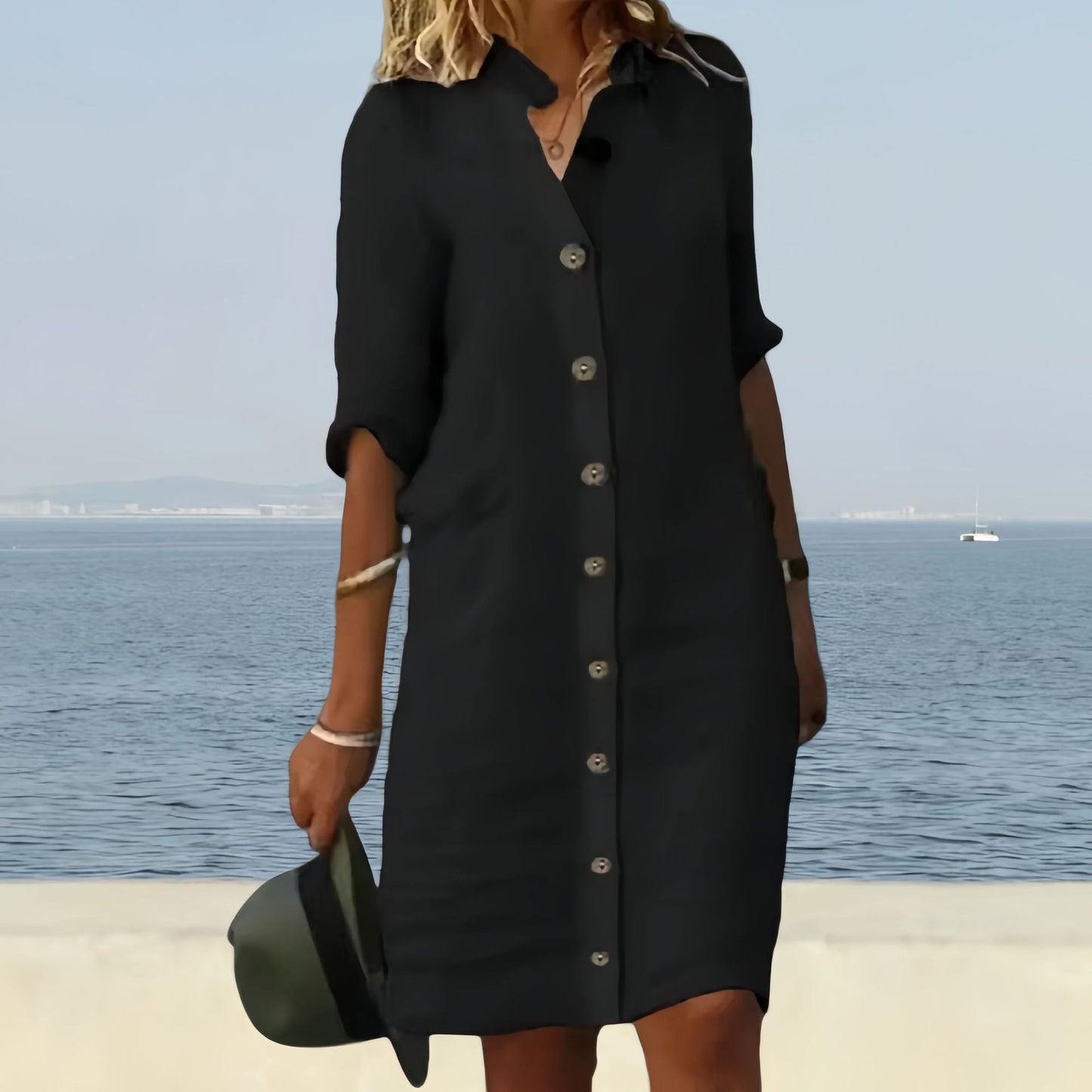 Damen Hemdblusenkleid Knopfverschluss Lässiger Schnitt Eveloria