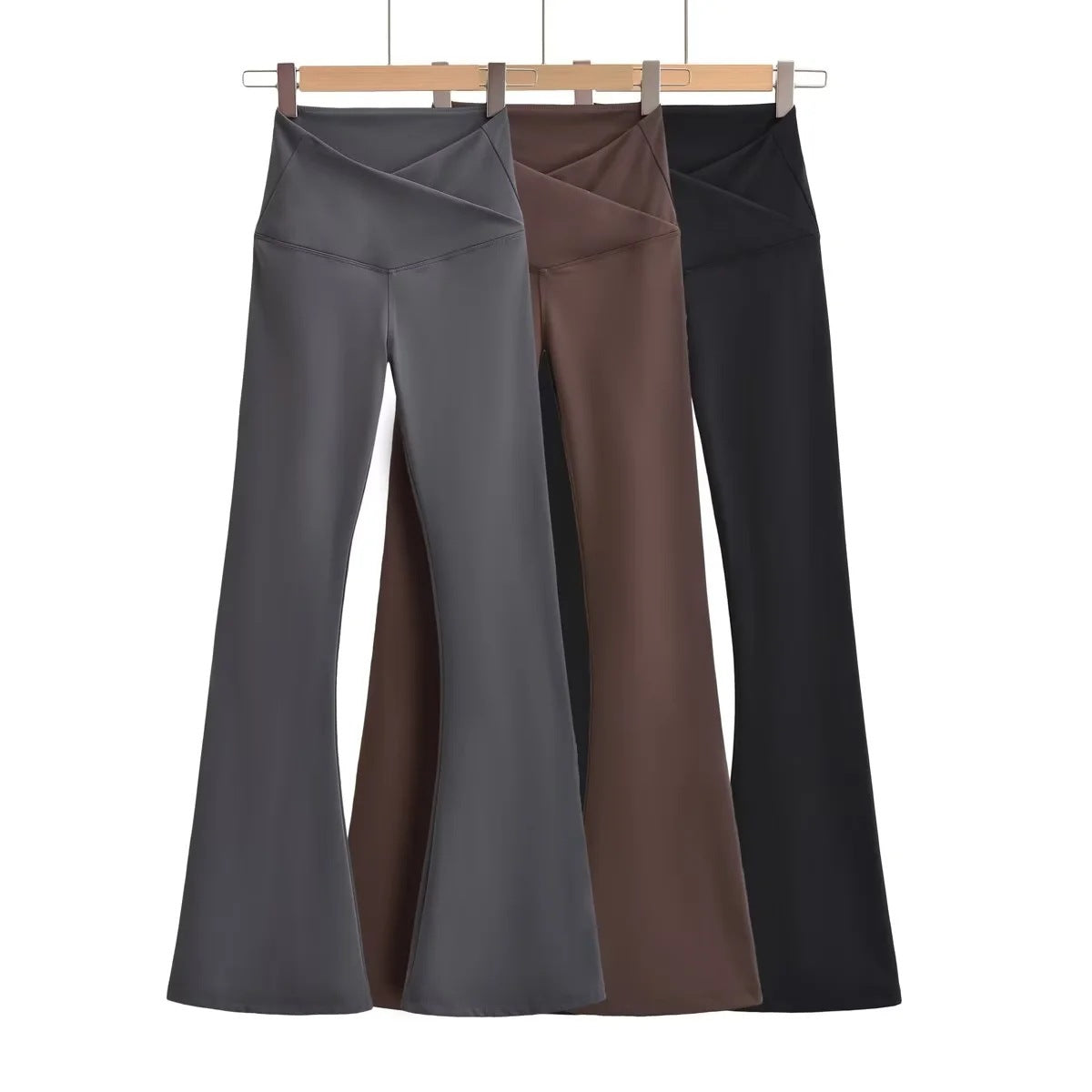 Damen Flared Leggings Hochtaillig Elegantes Design Schwarz - Eveloria