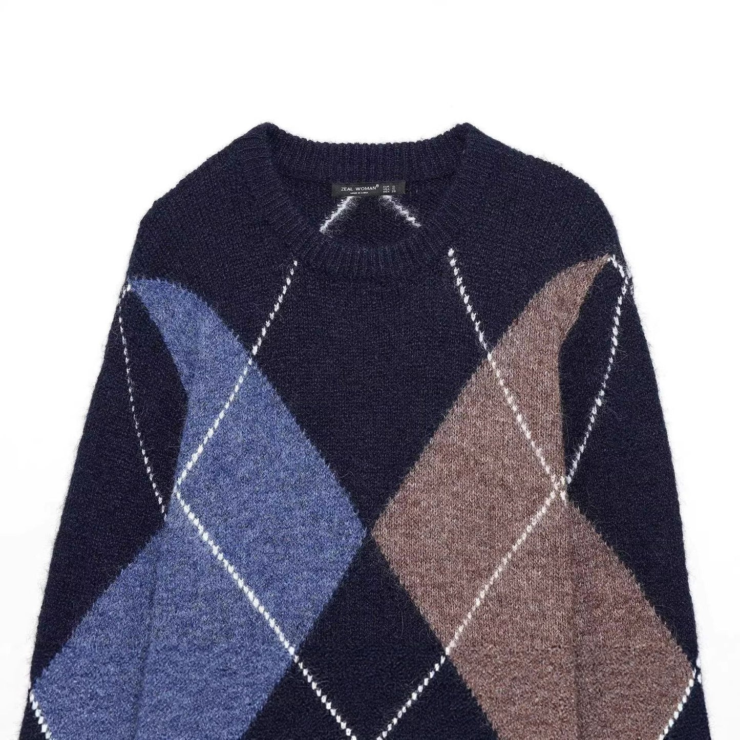 Damen Grobstrickpullover Rautenmuster Eveloria