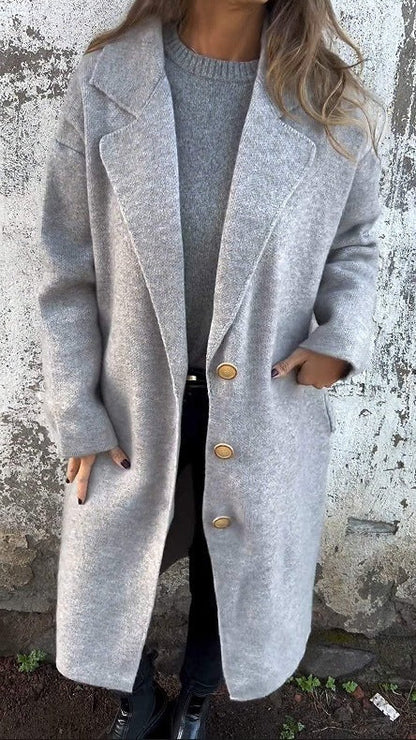 Damen Übergangsjacke Weites Design Elegant Knöpfe Beige