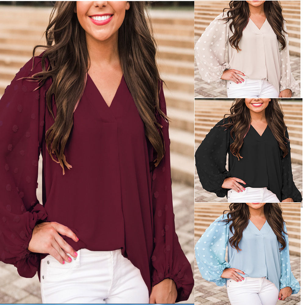 Damen Bluse mit Puffärmeln und Polka Dot Muster - Eveloria