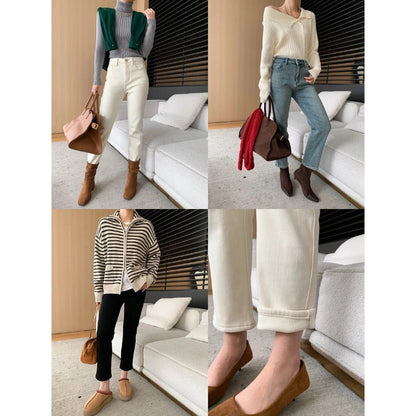 Damen Strickjacke Gestreift Hochkragen Praktische Taschen
