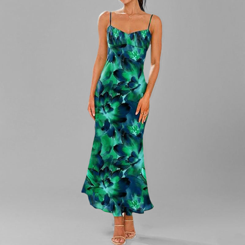 Damen Maxikleid Fließend Floralmuster Rüschensaum