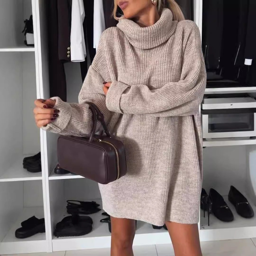 Damen Strickpullover Kuschelig Hochkragen Grau Eveloria