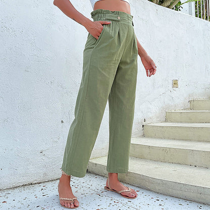 Damen Leinenhose Hohe Taille Dekorativ