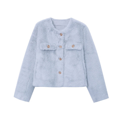 Damen Teddyjacke Weich Mit Knöpfen Und Taschen Beige