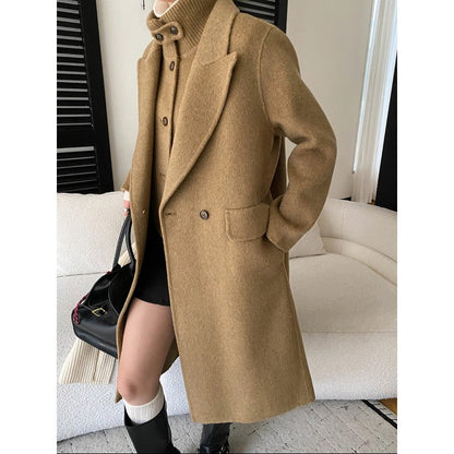 Damen Wollmantel Oversized Doppelter Knopfleiste Schwarz Eveloria - Eveloria