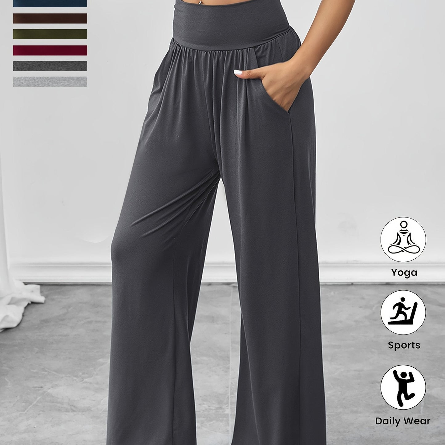 Damen Freizeithose Elastischer Bund Seitentaschen Bequem